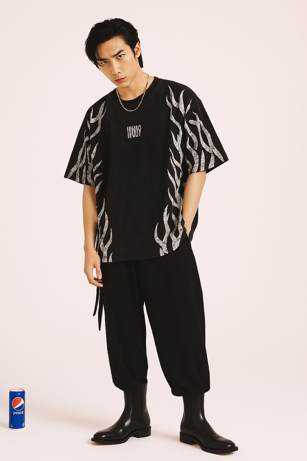 Black Flame Graphic Oversized Tee